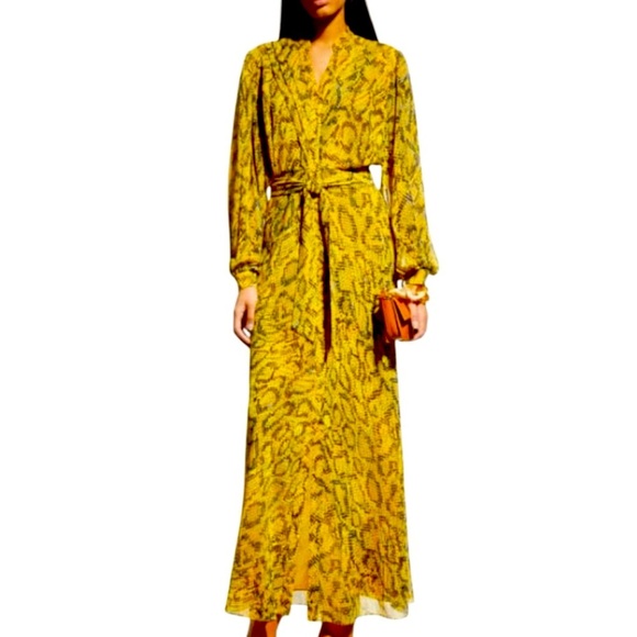 DVF Carter Yellow Snakeskin Belted Maxi Dress Medium - Picture 14 of 14